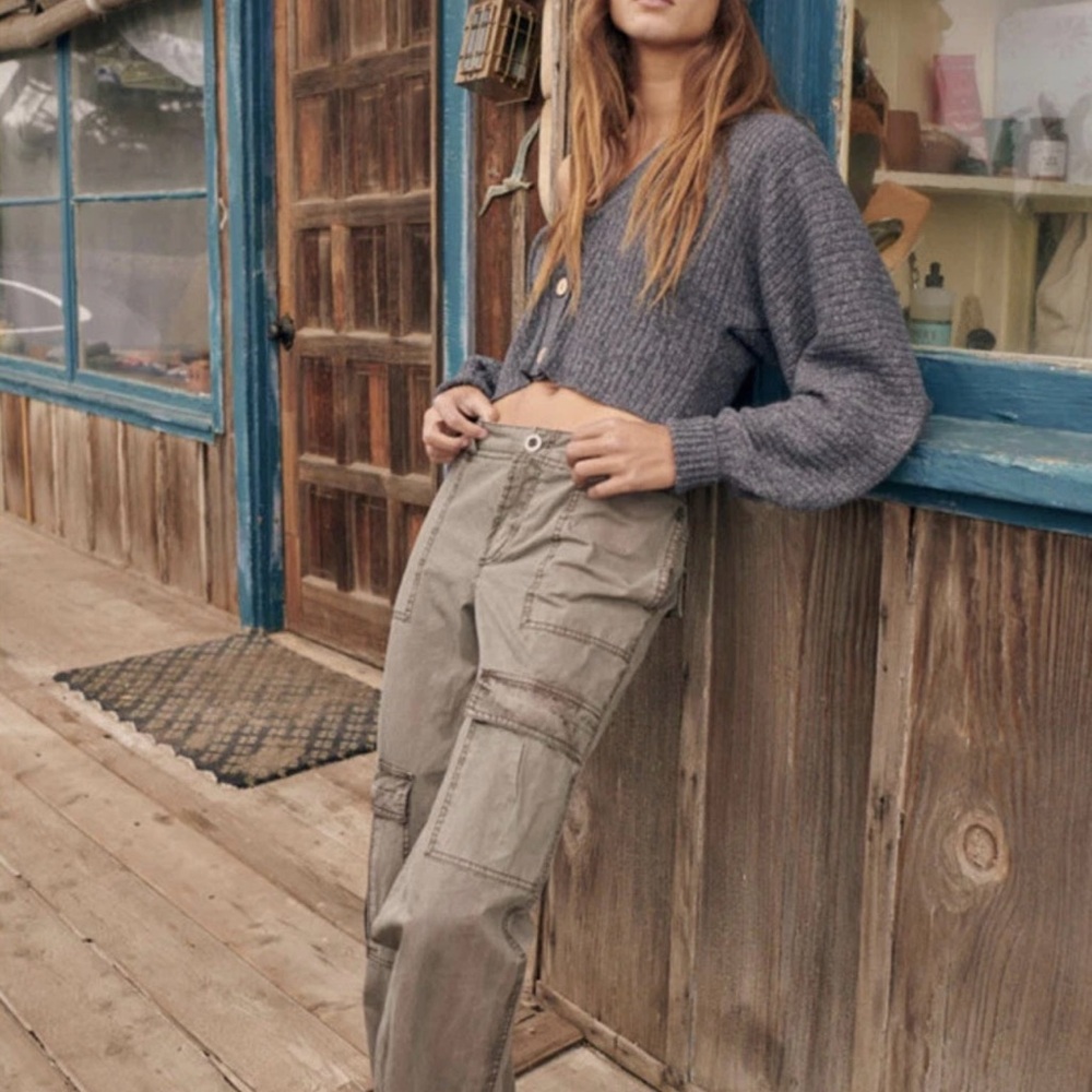 Free People The Thing Is Low-Rise Utility Pants Size 12 Wild Truffle Gray/Green - Picture 3 of 11